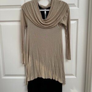 Kensie Cowl Neck Dress Size S Tan/Black Long Sleeve Pullover